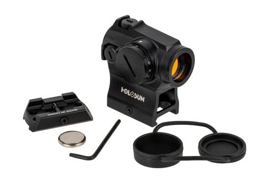 Holosun HE503R-GD Micro Dot Optic comes with a battery and lens covers